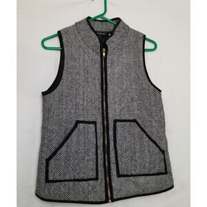 Merokeety Women's  Black And White Herringbone Vest Lined Zip Front Size Small